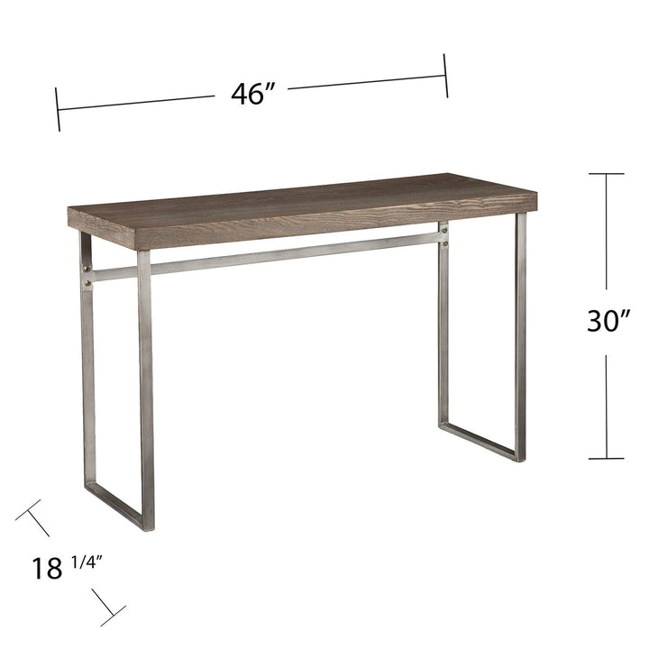 46" Gray Brown and Silver Distressed Sled Console Table Image 5