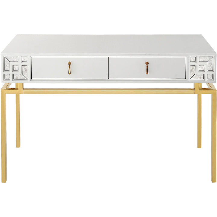 47" White and Gold Wood and Manufactured Wood Blend Mirrored Console Table With Storage Image 1