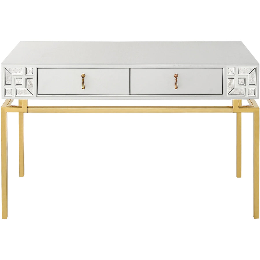 47" White and Gold Wood and Manufactured Wood Blend Mirrored Console Table With Storage Image 1