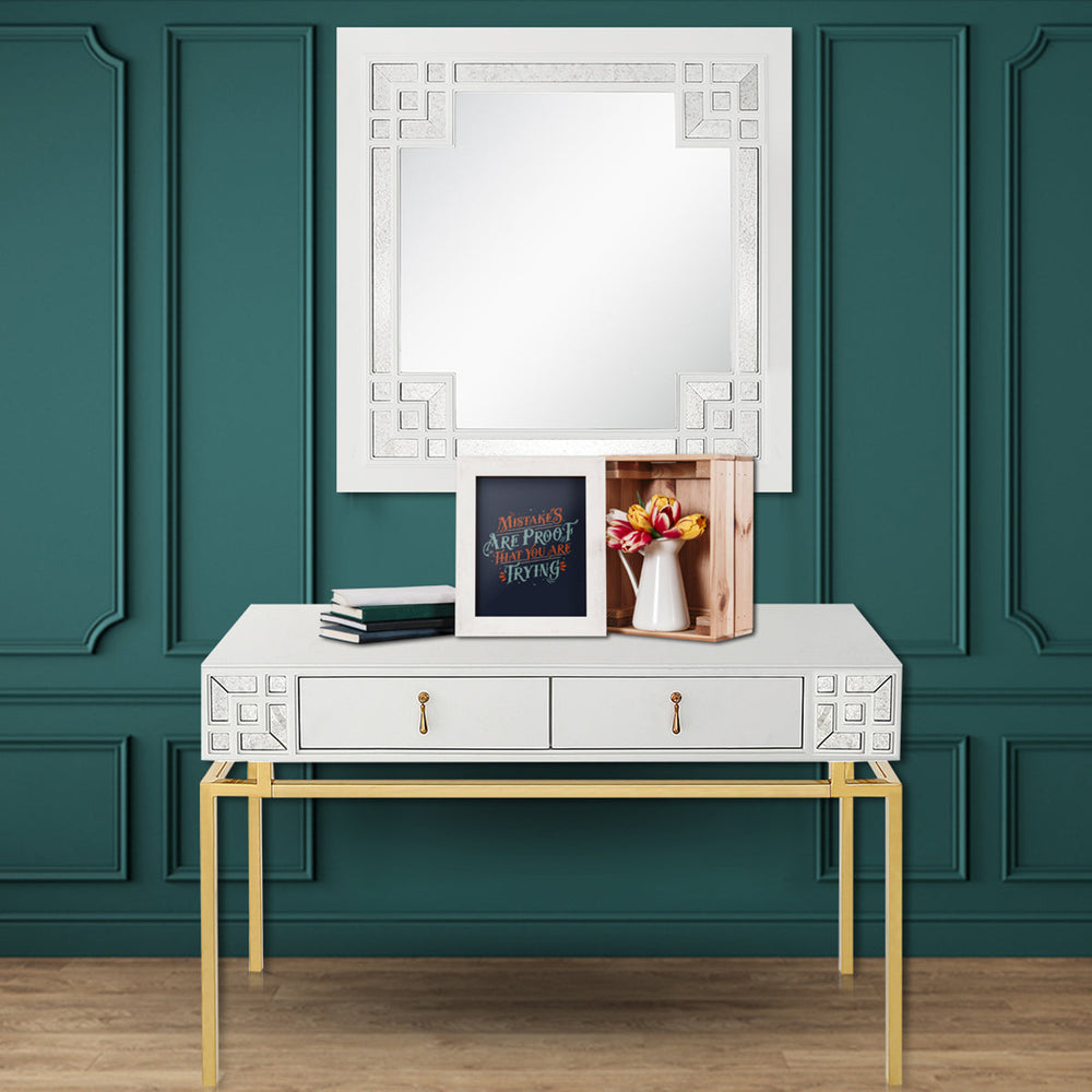 47" White and Gold Wood and Manufactured Wood Blend Mirrored Console Table With Storage Image 2