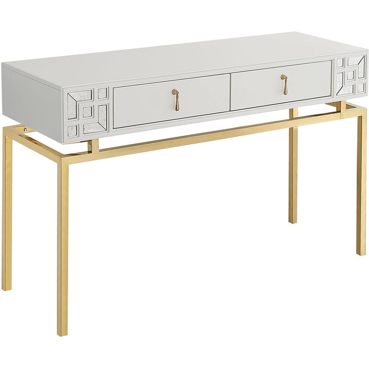 47" White and Gold Wood and Manufactured Wood Blend Mirrored Console Table With Storage Image 3