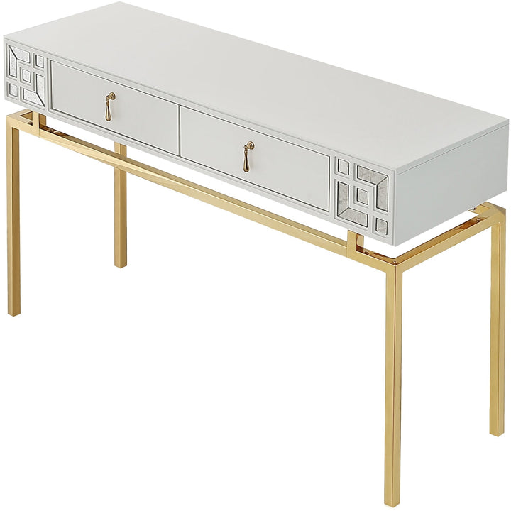 47" White and Gold Wood and Manufactured Wood Blend Mirrored Console Table With Storage Image 4