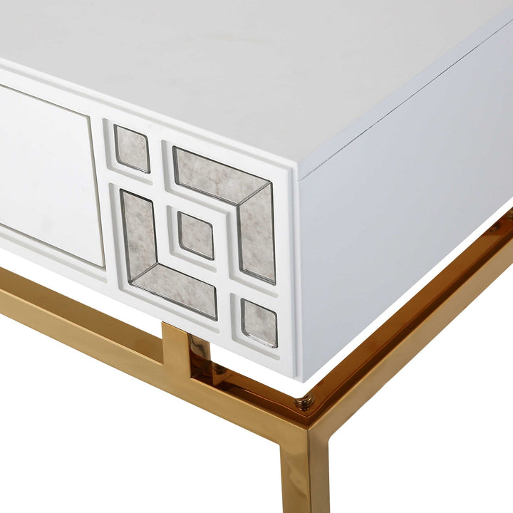 47" White and Gold Wood and Manufactured Wood Blend Mirrored Console Table With Storage Image 6