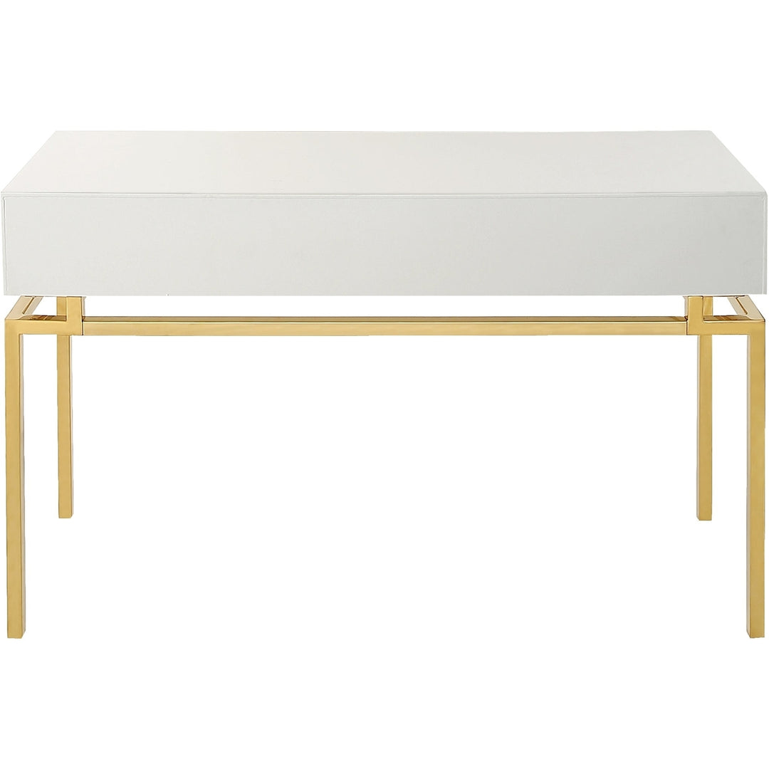 47" White and Gold Wood and Manufactured Wood Blend Mirrored Console Table With Storage Image 8