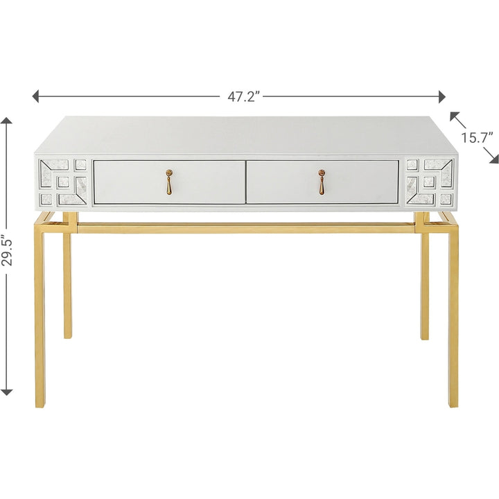 47" White and Gold Wood and Manufactured Wood Blend Mirrored Console Table With Storage Image 9