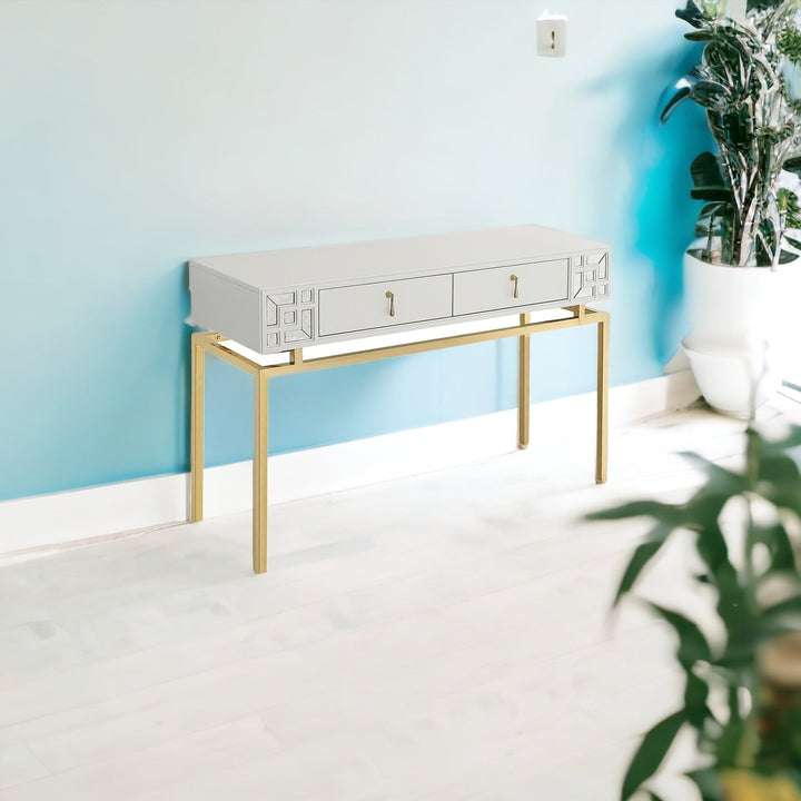 47" White and Gold Wood and Manufactured Wood Blend Mirrored Console Table With Storage Image 10