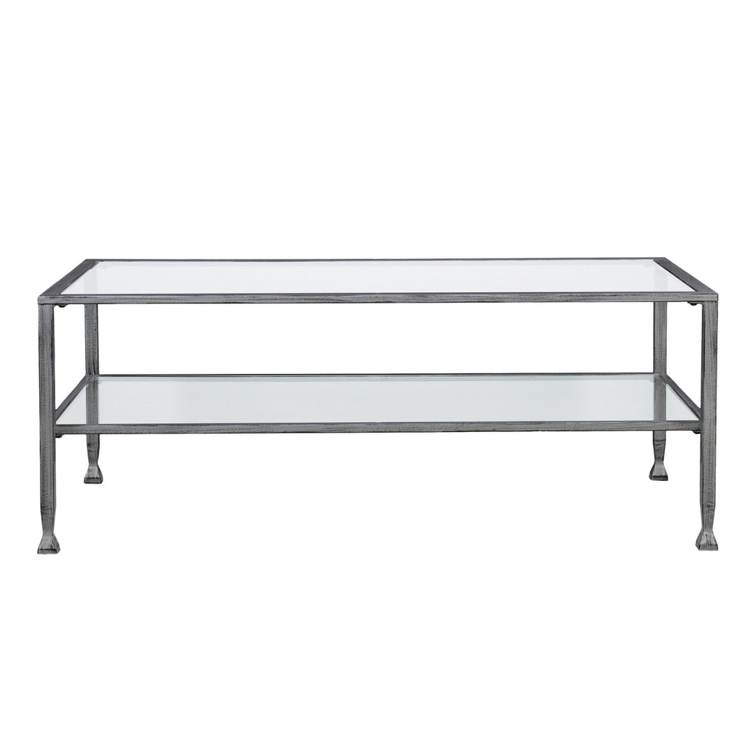 48" Silver Glass And Metal Rectangular Coffee Table Image 1