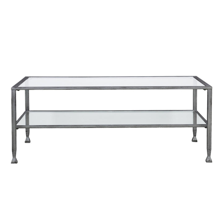 48" Silver Glass And Metal Rectangular Coffee Table Image 1