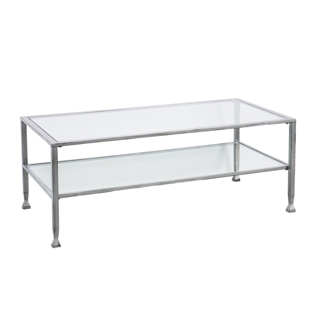 48" Silver Glass And Metal Rectangular Coffee Table Image 2