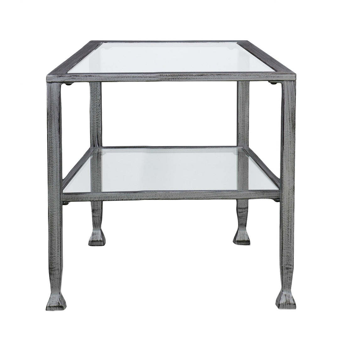 48" Silver Glass And Metal Rectangular Coffee Table Image 3