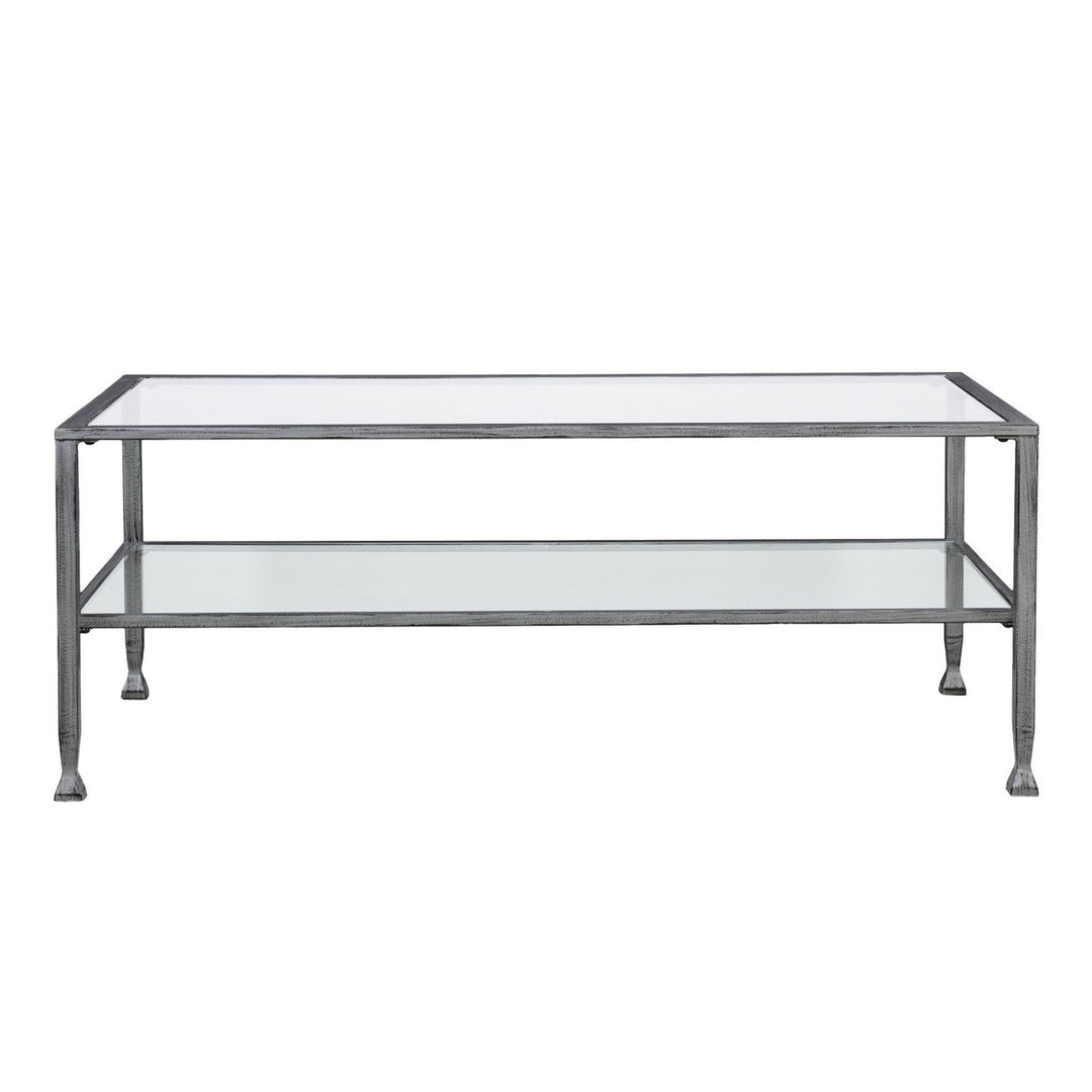 48" Silver Glass And Metal Rectangular Coffee Table Image 5