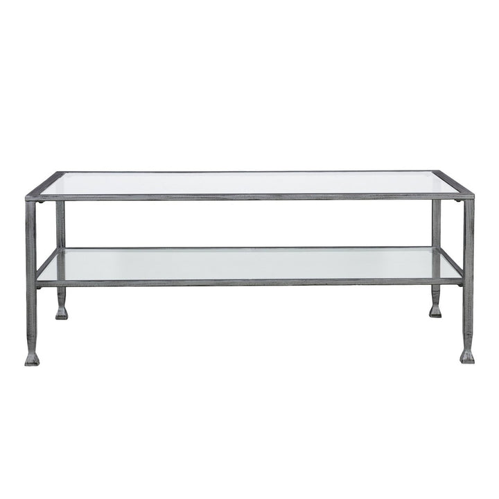 48" Silver Glass And Metal Rectangular Coffee Table Image 5