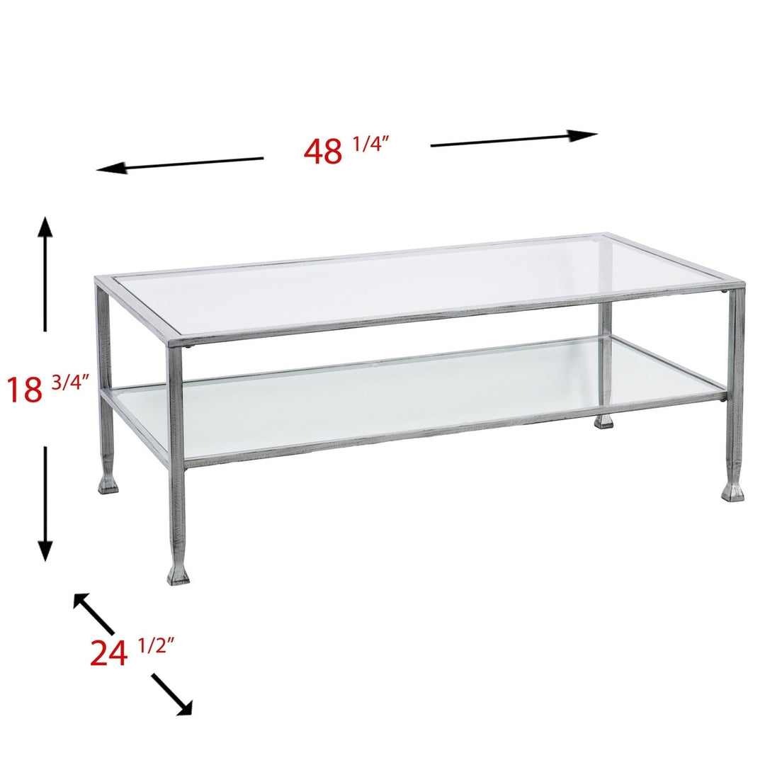 48" Silver Glass And Metal Rectangular Coffee Table Image 8