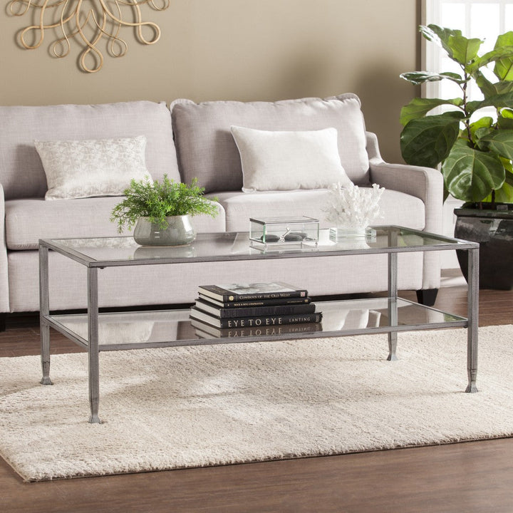 48" Silver Glass And Metal Rectangular Coffee Table Image 9