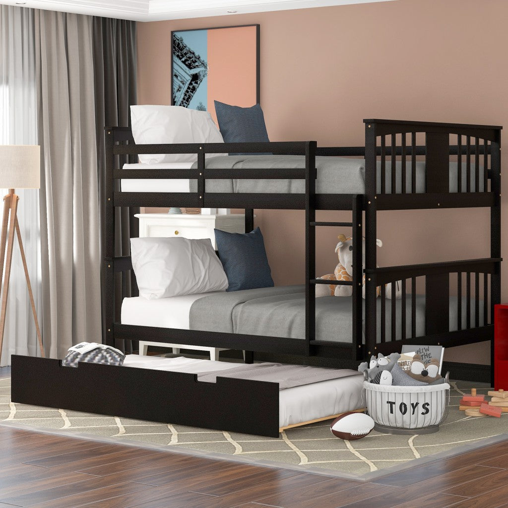 Brown Double Full Size Over Twin Trundle Bunk Bed Image 1