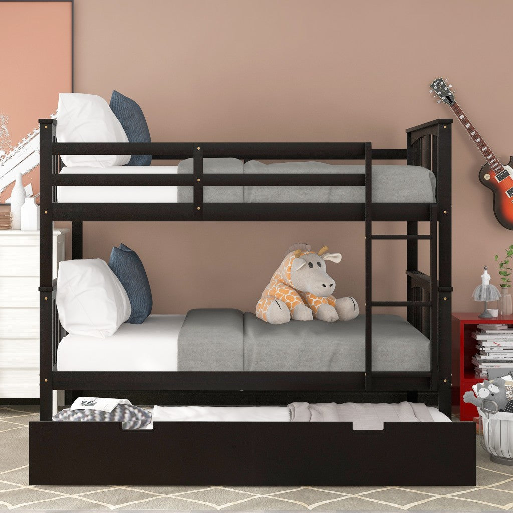 Brown Double Full Size Over Twin Trundle Bunk Bed Image 2