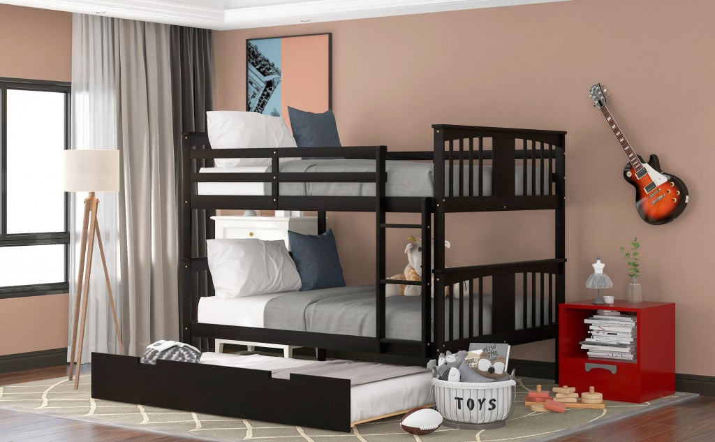 Brown Double Full Size Over Twin Trundle Bunk Bed Image 3