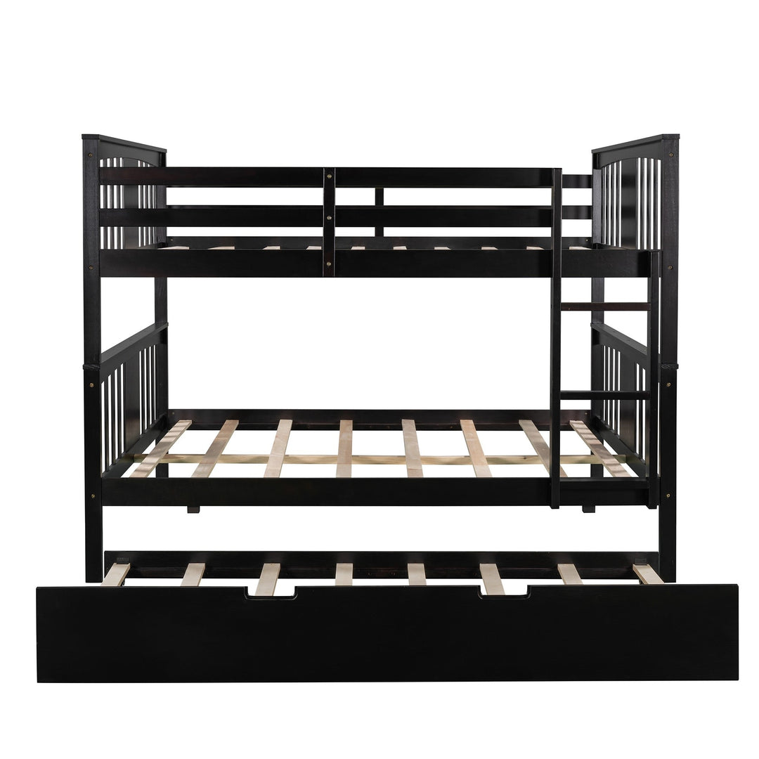 Brown Double Full Size Over Twin Trundle Bunk Bed Image 4