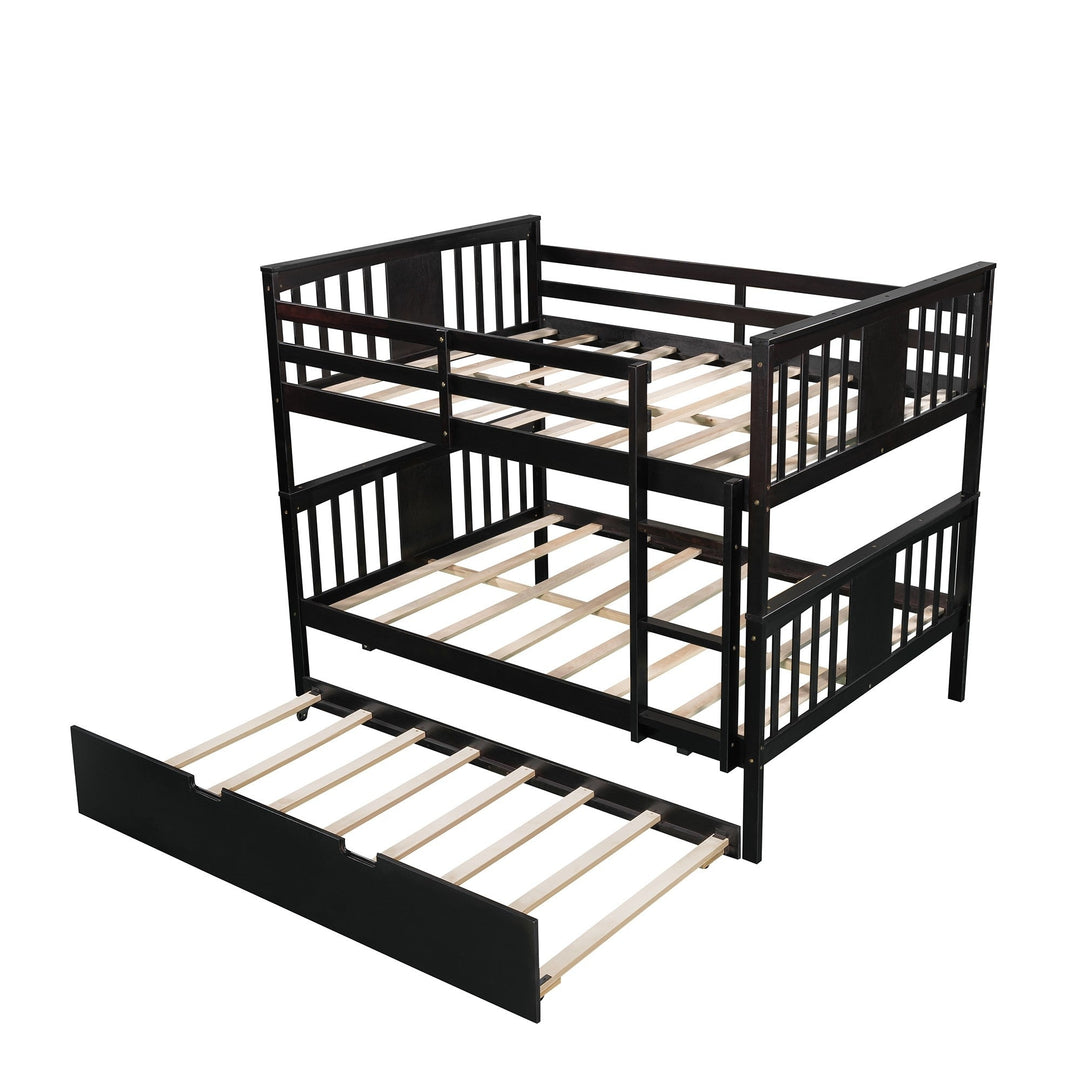 Brown Double Full Size Over Twin Trundle Bunk Bed Image 5