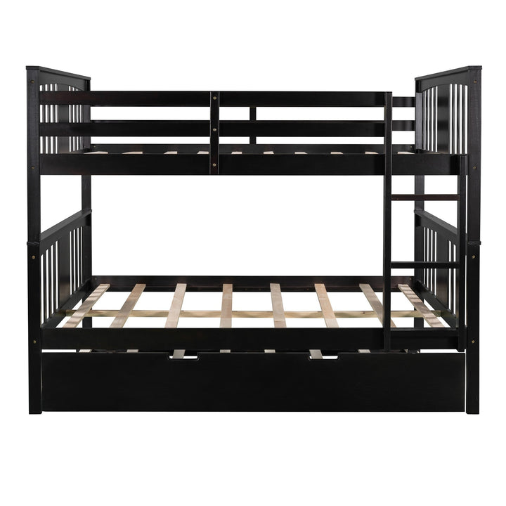 Brown Double Full Size Over Twin Trundle Bunk Bed Image 6