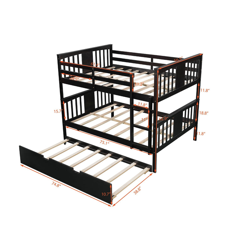 Brown Double Full Size Over Twin Trundle Bunk Bed Image 7