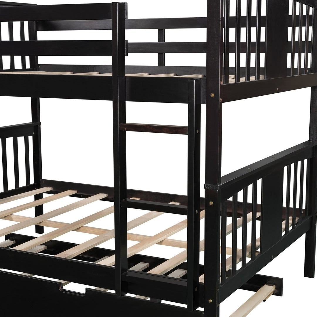 Brown Double Full Size Over Twin Trundle Bunk Bed Image 9