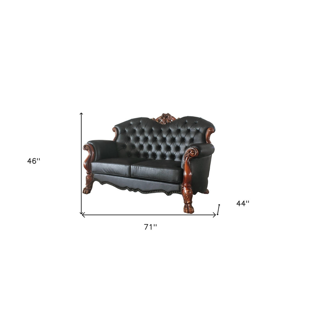 71" Black And Brown Faux Leather Loveseat and Toss Pillows Image 2