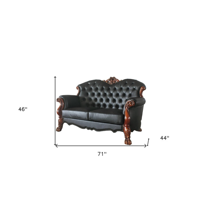 71" Black And Brown Faux Leather Loveseat and Toss Pillows Image 2