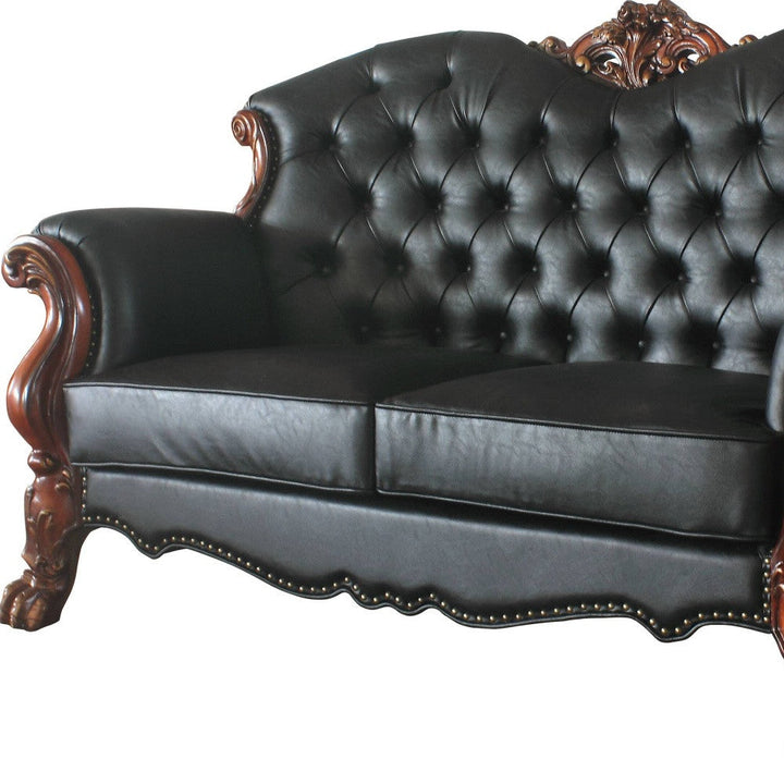 71" Black And Brown Faux Leather Loveseat and Toss Pillows Image 3