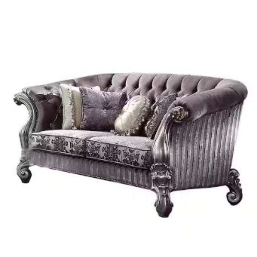 76" Purple And Platinum Velvet Loveseat and Toss Pillows Image 1