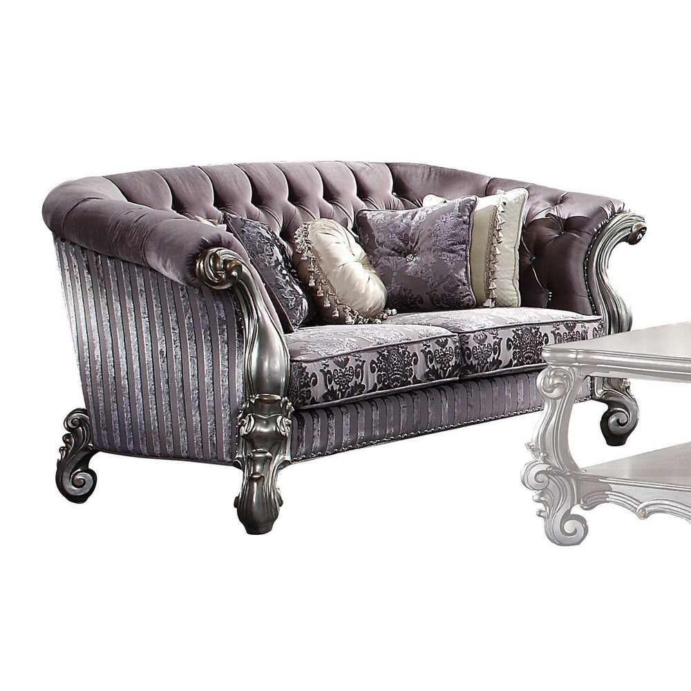 76" Purple And Platinum Velvet Loveseat and Toss Pillows Image 2