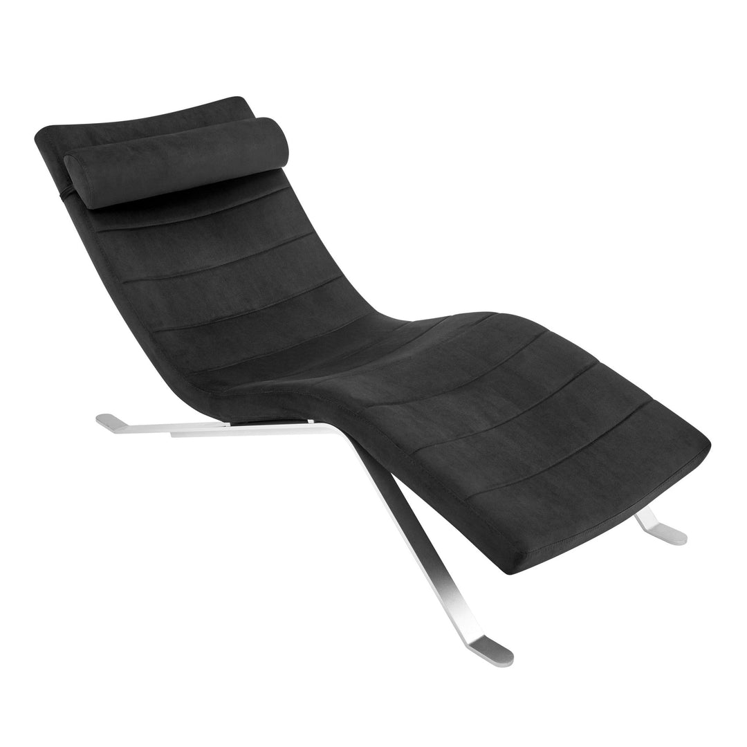 66" Black and Silver Velvet Lounge Chair Image 1