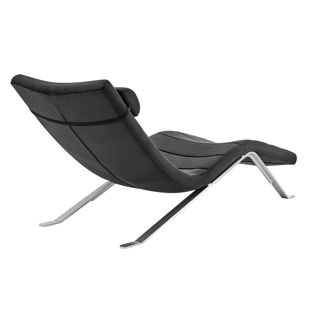 66" Black and Silver Velvet Lounge Chair Image 3