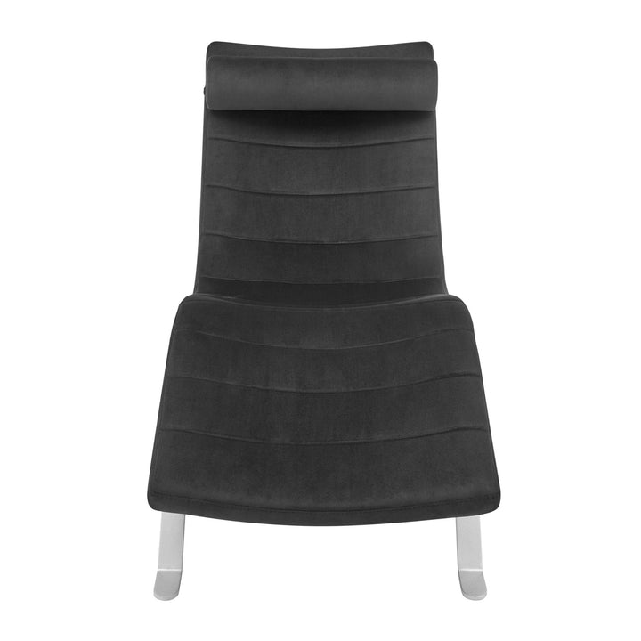 66" Black and Silver Velvet Lounge Chair Image 4