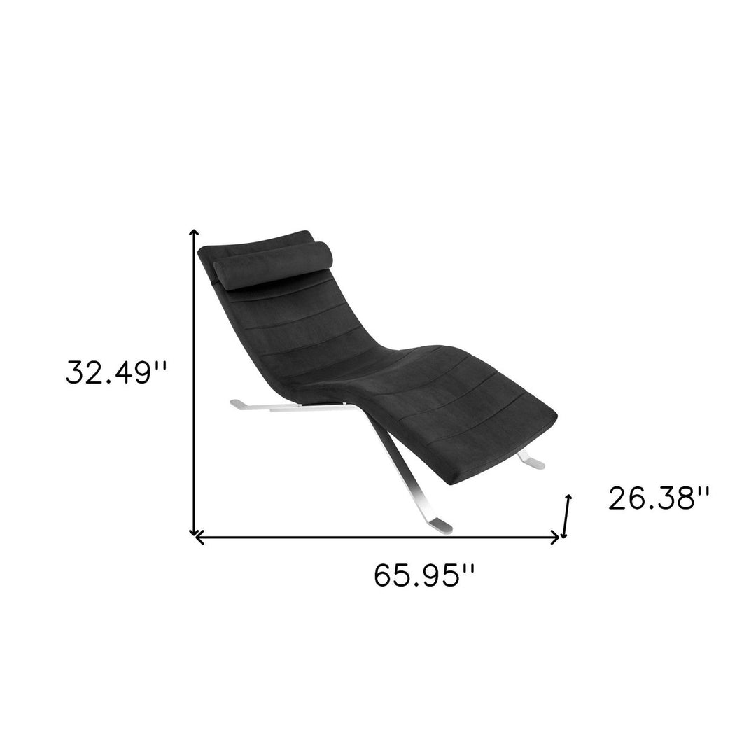 66" Black and Silver Velvet Lounge Chair Image 9