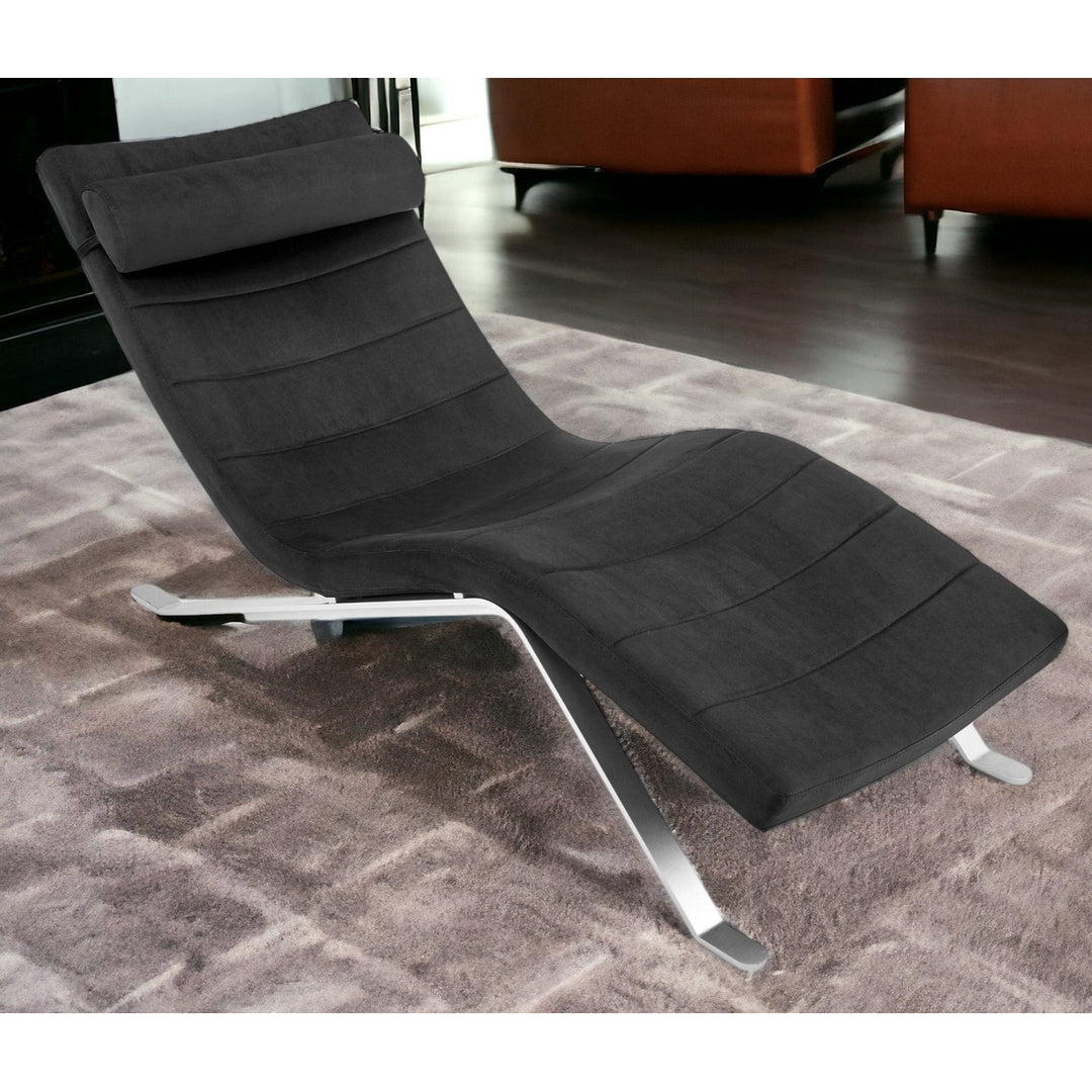 66" Black and Silver Velvet Lounge Chair Image 10