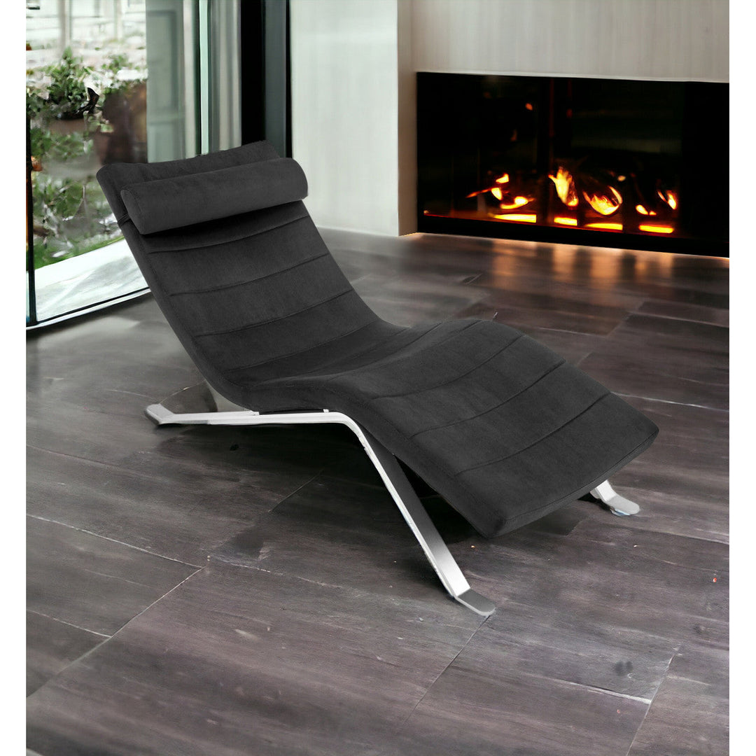 66" Black and Silver Velvet Lounge Chair Image 11