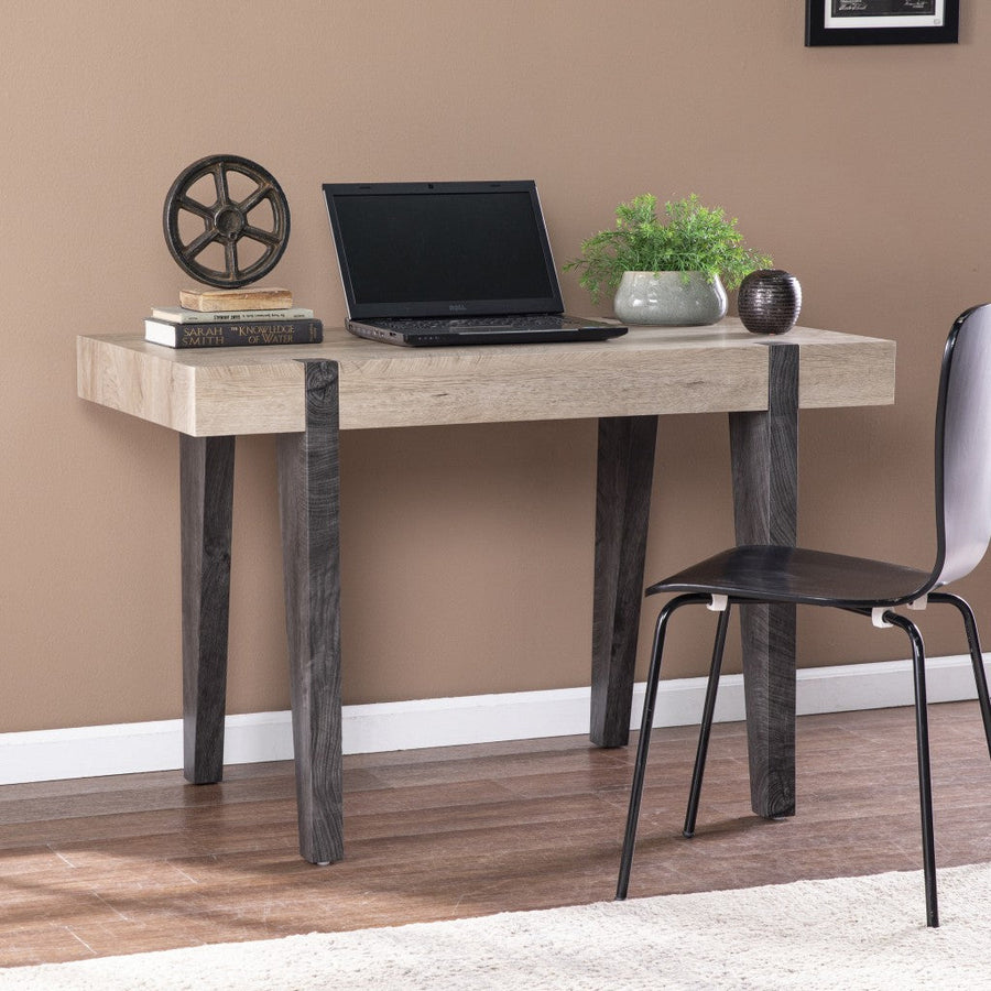 Modern Chunky Natural and Gray Wood Table Desk Image 1