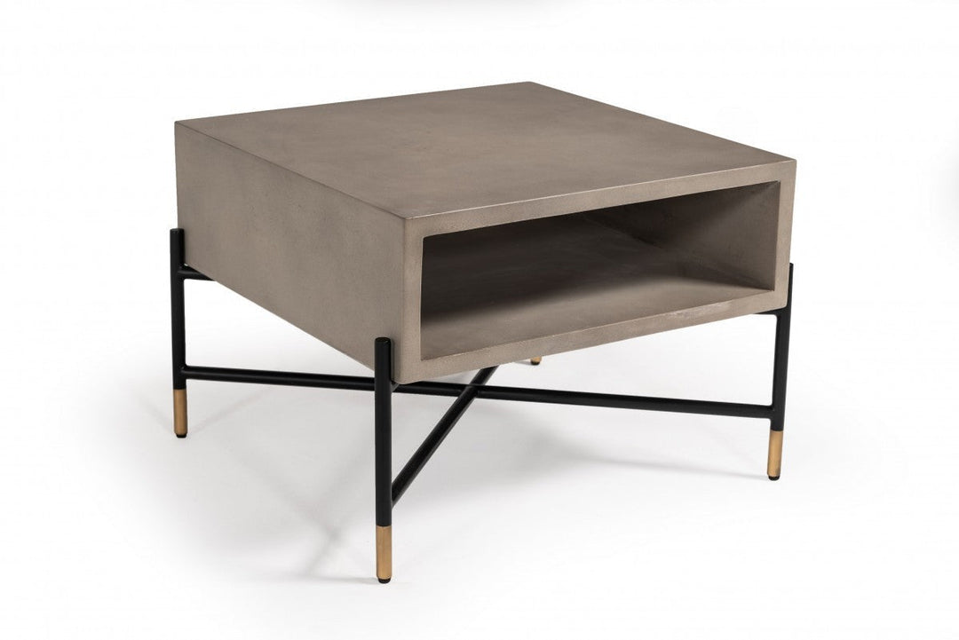 Modern Gray Concrete and Black Metal Coffee Table Image 1