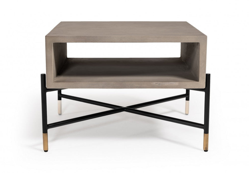 Modern Gray Concrete and Black Metal Coffee Table Image 2