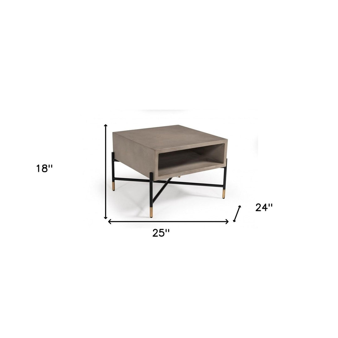 Modern Gray Concrete and Black Metal Coffee Table Image 5