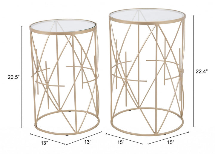 Set of Two Geometric Gold and Glass Side Tables Image 1