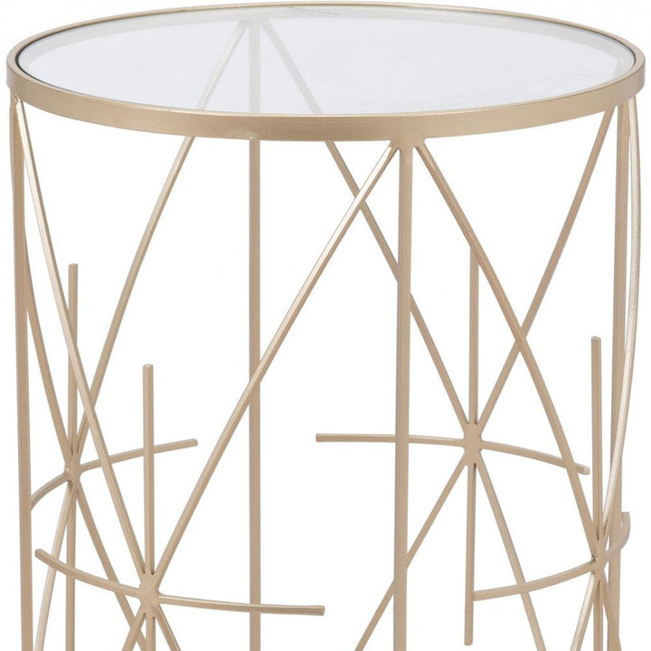 Set of Two Geometric Gold and Glass Side Tables Image 2