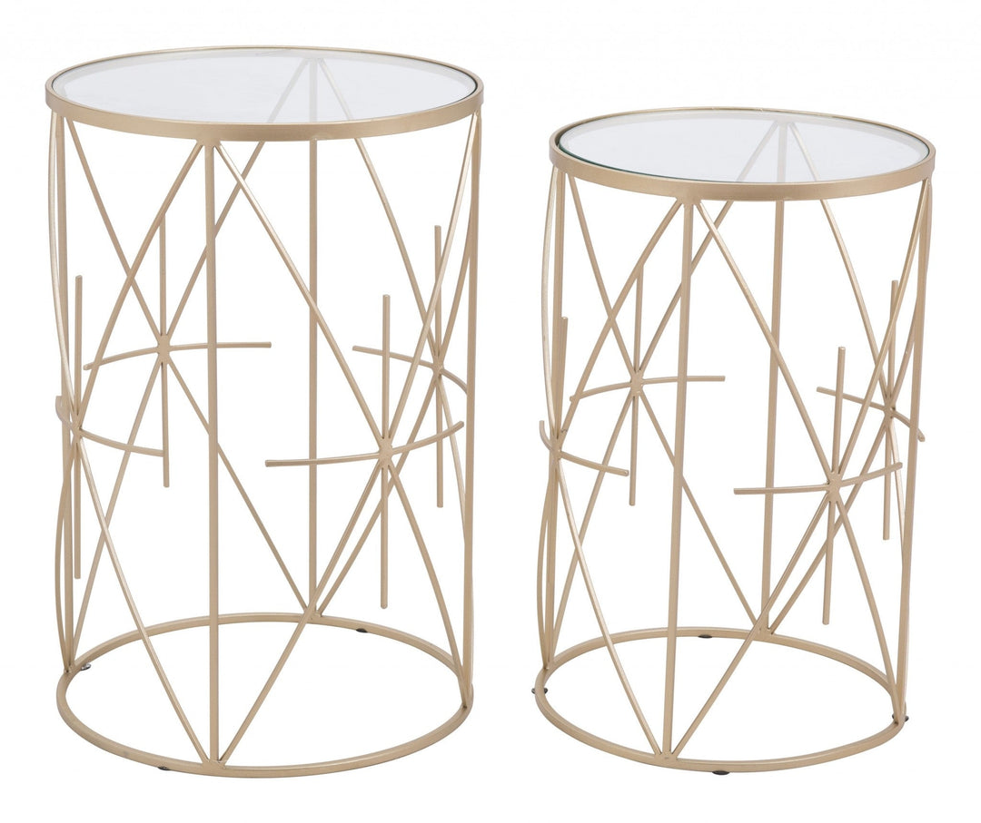 Set of Two Geometric Gold and Glass Side Tables Image 3