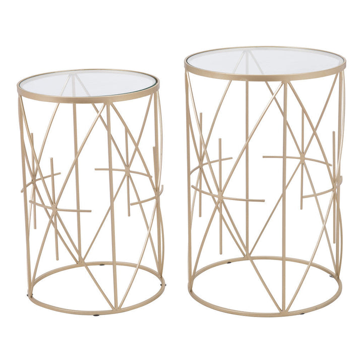 Set of Two Geometric Gold and Glass Side Tables Image 4