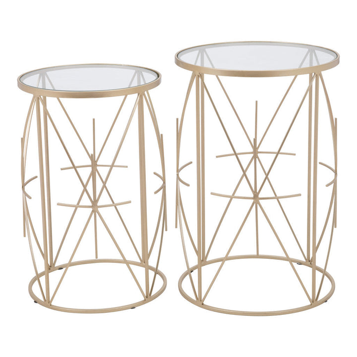 Set of Two Geometric Gold and Glass Side Tables Image 5