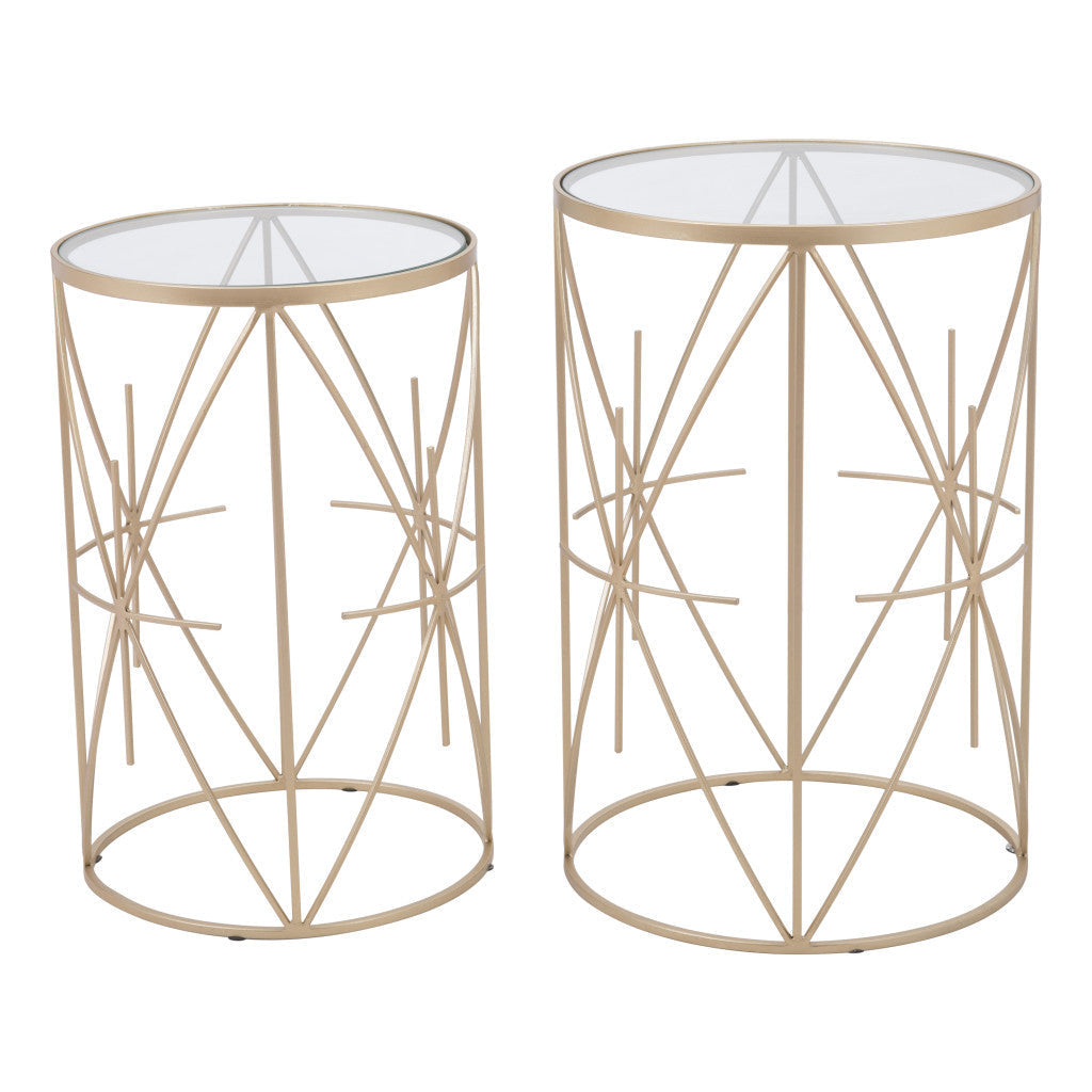 Set of Two Geometric Gold and Glass Side Tables Image 6