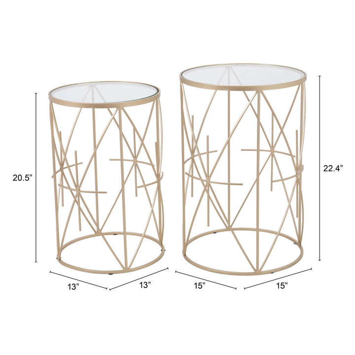 Set of Two Geometric Gold and Glass Side Tables Image 8