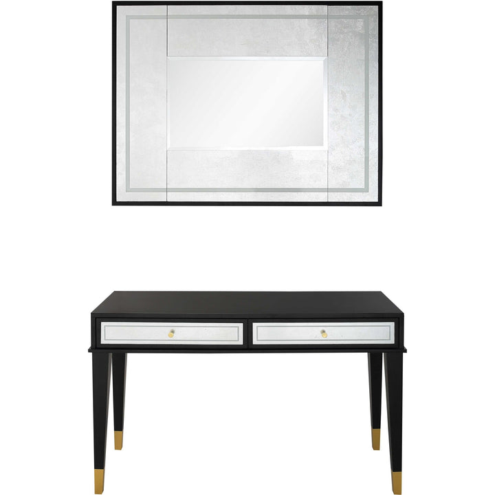 Set of Two 47" Black and Black and Gold Console Table And Drawers Image 1