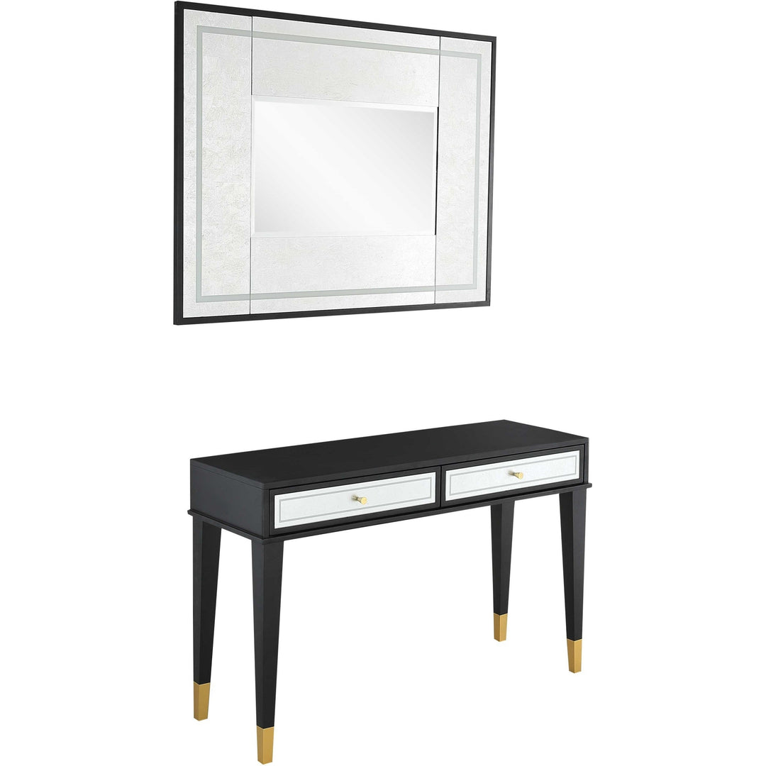 Set of Two 47" Black and Black and Gold Console Table And Drawers Image 3